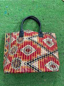 Sac de transport en coton Kantha fait main Style Vintage toile coton doublure Patchwork Design fermeture à glissière pour automne hiver printemps - Product Image 5