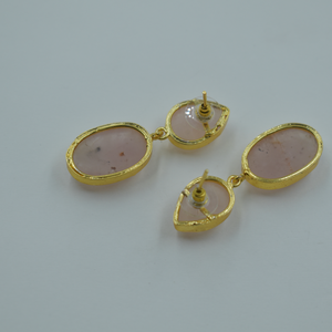 Boucles d'oreilles en laiton plaqué or avec pierre semi-précieuse plaqué or 18 carats boucles d'oreilles en quartz rose pour femmes vente en gros - Product Image 4