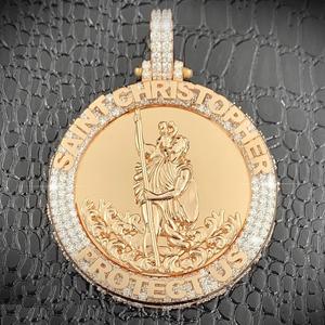 Pendentif 3CT en pierre de Moissanite ronde en or blanc 14K Style HipHop Pendentif en diamant taille princesse Charmes et pendentifs fins - Product Image 1