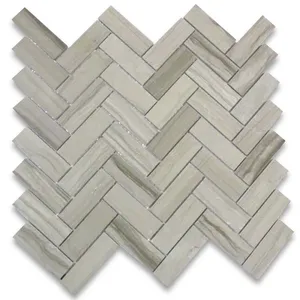 Y72XP Athènes Gris Marbre Mosaïque Carrelage Chevrons Conception Foncé Poli 1x3 ''Travertin Surface Chinois Haisa Carrara Marbre - Product Image 1