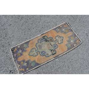 Traditional Orange and Blue Patchwork Wool Rug 1.5x3.3ft <b>Turkish</b> <b>Carpet</b> for Teen Living Room Decorations with Latex Backing - Product Image 4