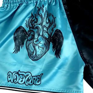 Pantalones cortos de boxeo Muay Thai de satén con logotipo personalizado 2025 para hombre, venta al por mayor, ropa de lucha Mma hecha de poliéster, pantalones cortos Muay Thai - Product Image 4