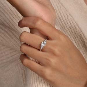 Jeulia Rhodium Plated Copper Cluster Round Cut Engagement <b>Ring</b> with Side Stones - Product Image 5