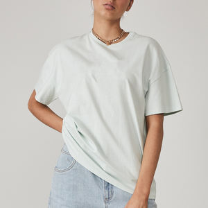 Camiseta de gran tamaño de alta calidad 100% algodón para mujer, camiseta con logotipo impreso personalizado de talla grande, estilo informal de ocio, botón Simple en blanco - Product Image 1