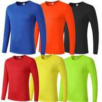 Meilleur prix T-shirts unisexes en polyester satiné Logo personnalisé Manches longues Col rond Motif uni Style sportif Séchage rapide
