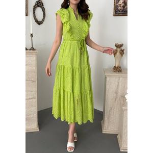 Robe boutonnée à volants vert olive - Vert olive - Product Image 4
