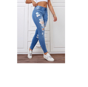 กางเกงยีนส์ขาสั้นผ้ายืดสไตล์ขาดสำหรับผู้หญิงกางเกงคาร์โก้ทรงสลิมพลัสไซส์ - Product Image 4