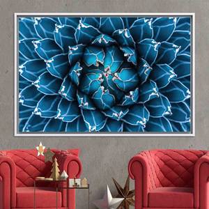 Printed Canvas Artwork: Navy Blue Cactus Floral Wall Art,WHITE <b>FRAMED</b> CANVAS - Product Image 1
