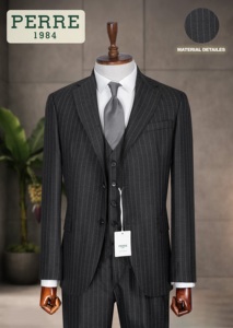 Costume d'affaires gris en laine pour homme, simple boutonnage, col cranté, style britannique, infroissable, coupe classique - Product Image 4