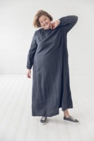 Robe midi décontractée ample 100 % coton pour femme, faite main, sur mesure, grande taille, manches longues, tissée, taille naturelle, unie, teinte
