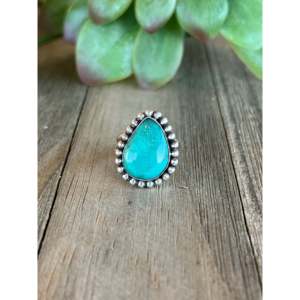 Kingman <b>Turquoise</b> Sterling Silver <b>Ring</b> Size 5.75-Navajo Handmade Statement Jewelry - Product Image 1
