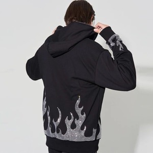 Logo personnalisé Bling Strass Transfert Full Zip Hoodies Sweat à capuche surdimensionné avec logo en strass - Product Image 5