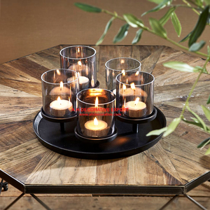 Bougeoir antique noir 5 T-Light avec plateau pour centres de table de mariage Bougeoir fait main au design unique pour la décoration - Product Image 3