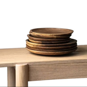 Ensemble de Plats en Bois de Noyer Premium Décoration de Cuisine Rustique de Style Ferme, Plateau de Service Rond en Bois Fait Main & Vaisselle Écologique - Product Image 2