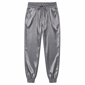 Pantalon de jogging en satin pour femme, taille haute élastique avec cordon de serrage, jambe fuselée, décontracté, loungewear, streetwear, brillant, été, ODM - Product Image 2