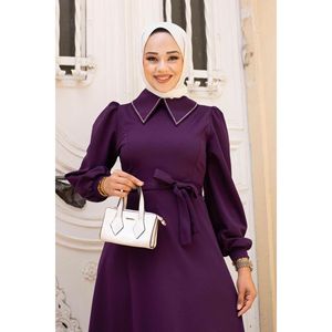 Robe Hijab Col Chemise Prune - Product Image 2