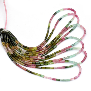 Turmalina Multicolor AAA+ de 3.5x6mm-4x10mm, Tubo Facetado, Briolette, Turmalina Natural, Piedra Preciosa, Cuentas de Cilindro para Joyería - Product Image 3