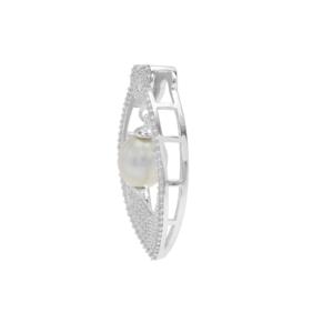 Colgante de perla cultivada del Mar del Sur de 8 mm con circonita blanca y plata de ley, joyería fina - Product Image 2