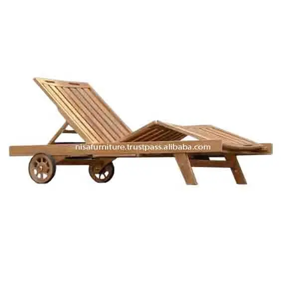 Wooden Beach Sun Loungers Chairs Solid Teak Wood Outdoor Garden Furniture