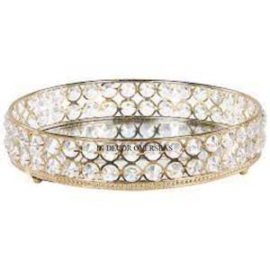 Newly Arrival Clear Crystal Beaded Designer Round Shape Prime Quality Mirror <b>Tray</b> For Serving <b>Food</b> Items Hotel Accessories - Product Image 1
