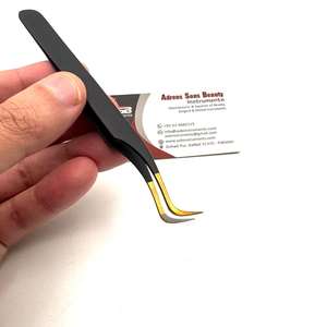 Pinzas para Extensión de Pestañas al por Mayor, Negras y Doradas, de Acero Inoxidable, Pinzas con Punta Dorada Personalizable, Servicio OEM - Product Image 6