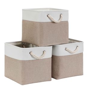 Large Modern Cooling Eco-Friendly Fabric Baskets with Handles <b>3</b> Pack Collapsible <b>Storage</b> <b>Bins</b> for Shelves Closet Organization - Product Image 1