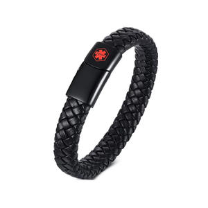 Bracelet Médical en Cuir pour Diabète de <span class=keywords><strong>Type</strong></span> <span class=keywords><strong>2</strong></span> avec Fermoir Magnétique en Acier Inoxydable, Bracelet Personnalisé à Graver pour Homme - Product Image 5