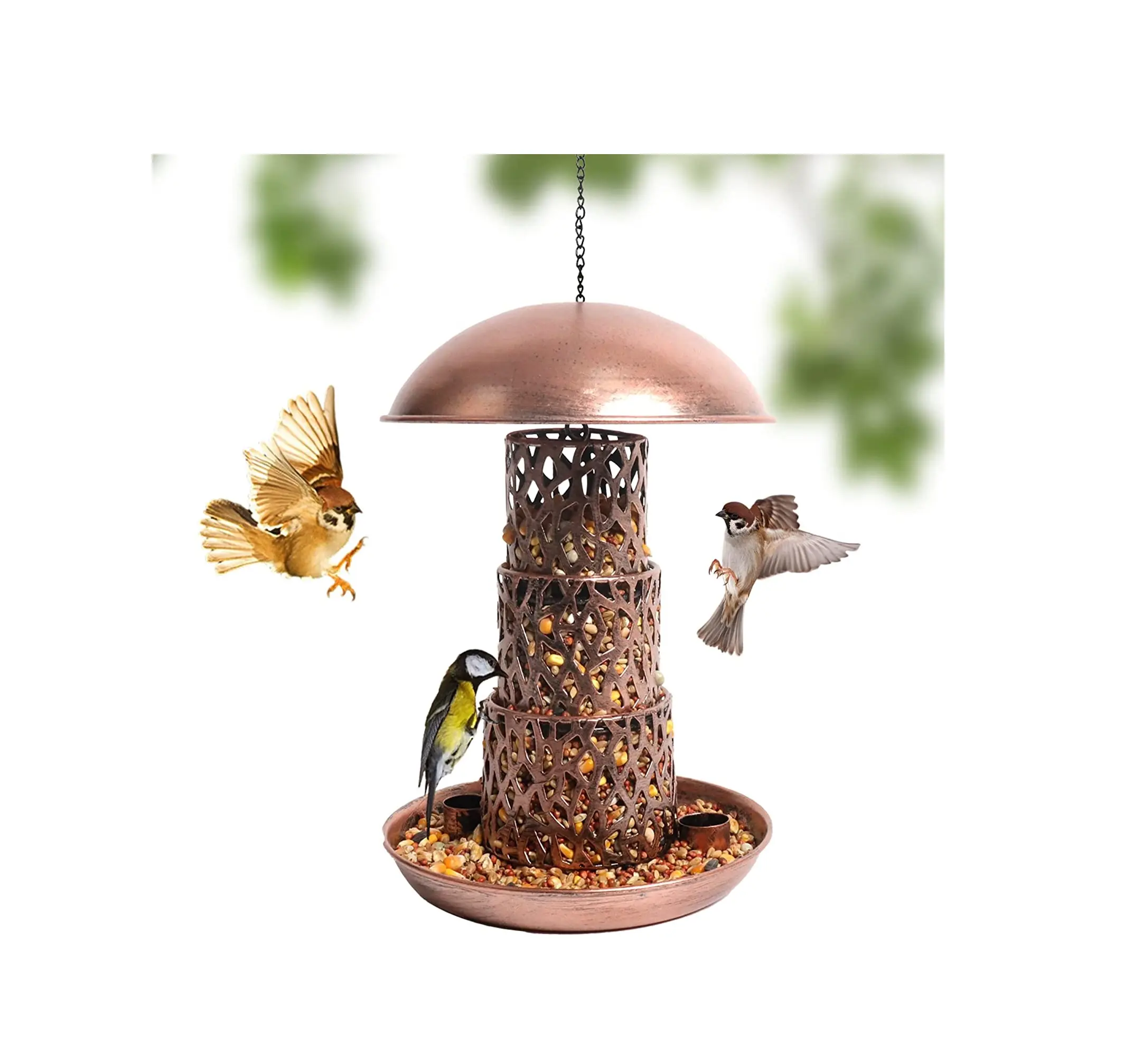 Wild Bird Feeders for Outdoors Hanging Metal Hand-Made Bird Seed for Outside Feeders with Foldable Branch Cutouts Vintage