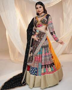 New Navratri Special Muslin Cotton Digital Print and Real <b>Mirror</b> Work Canvas Patta With Cancan Lehenga Choli With Dupatta - Product Image 4