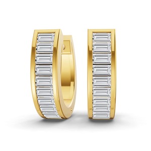 Channel Baguette Lab Grown Diamond <b>Huggie</b> Earrings 1.00 Ct Tw F-G Color VS Clarity 20 Diamonds 14K <b>Solid</b> <b>Gold</b> Sleek Row Line - Product Image 2