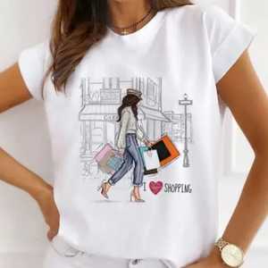 Haute qualité lâche O col femmes T-shirt décontracté à la mode ville fille imprimer respirant en gros Offre Spéciale - Product Image 4