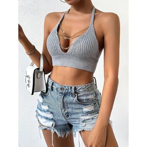 Top Corto de Punto Casual de Verano para Mujer con Detalle de Cadena - Product Image 6