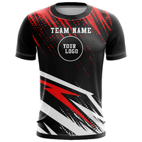 Kaos Gulat Sublimasi Custom Pria Hitam Merah Putih Nama Tim Logo Penyerap Keringat Atletis Lengan Pendek Semua Ukuran