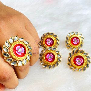 <b>Indian</b> Brass Handmade Kundan <b>Ring</b> With Flower Design Ans Oval Crystals Work <b>Rings</b> for Wedding Party Wear <b>Rings</b> - Product Image 2