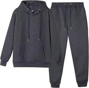 Ensemble sweat-shirt à capuche et pantalon de survêtement gris, couleur unie, tenue décontractée pour adultes, toutes saisons, jogging - Product Image 5