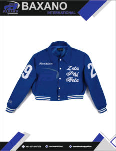 Chaqueta Universitaria para Mujer de la Hermandad Zeta Phi Beta, Chaqueta Corta de Invierno de Lana Transpirable, Diseño Clásico Azul con Bordado y Cuello Alto - Product Image 4