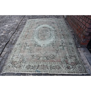 พรมปูพื้นขนาดใหญ่6x9,8ฟุตสไตล์วินเทจสีเขียวคลาสสิคเบจออบัสสันขนแกะลาเท็กซ์สำหรับห้องนั่งเล่นห้องโถงสำหรับวัยรุ่น - Product Image 1