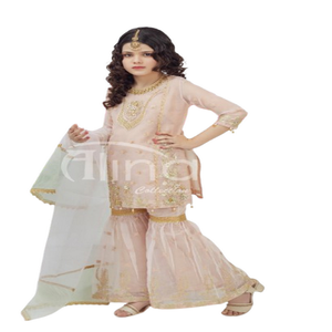 Robe en organza fantaisie prête à l'emploi de haute qualité pour filles vêtements pour enfants respirants pakistanais de qualité d'exportation avec décoration en dentelle - Product Image 1
