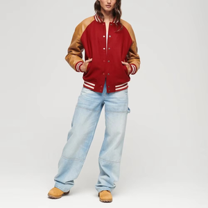 Chaqueta universitaria de moda con logotipo personalizado de fabricante, Chaqueta de punto estampada informal para mujer, chaqueta universitaria de precio bajo - Product Image 2