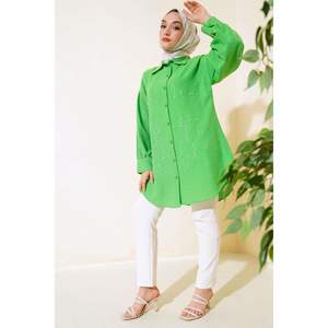 Benetton Chemise formelle pour femme Taille XL Embelli de perles Logo brodé sur le devant Style solide Satin de soie mousseline de soie popeline ample - Product Image 3