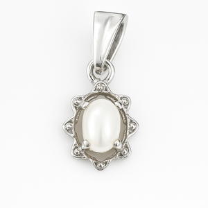 Pendentif en perle d'eau douce ovale Rhaya Jewels Evergreen, plaqué rhodium, argent sterling, style minimaliste classique, 1,10 g, unisexe - Product Image 2