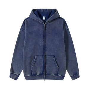 Vente en gros 400 Gsm Acid Wash Pull à capuche hommes personnalisé blanc Vintage surdimensionné poids lourd lavé à l'acide Hoodies pour hommes - Product Image 5