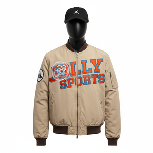 Haute qualité 320 GSM hommes Bomber veste tissu en Nylon Durable jaune Design de mode Logo personnalisé broderie Bomber veste pour homme - Product Image 1