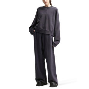 Sweatshirts de gym personnalisés pour femmes unisexe 300GSM vêtements de course lourds à manches longues pull-over sweat-shirt ras du cou broderie - Product Image 4