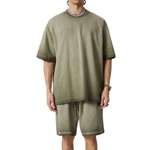 Casual Men's Summer Fashion <b>Knitted</b> Short Sleeve Breathable T-shirt Shorts Casual Solid Color Fashion Round Neck 100% Cotton <b>Set</b> - Product Image 1
