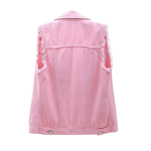 Servicio OEM, Chalecos Cortos Casuales Ajustados para Mujer, con Botones, Transpirables, de Algodón, Tallas Grandes, Mezclilla Lavada, Ecológicos, Marca Personalizada - Product Image 6