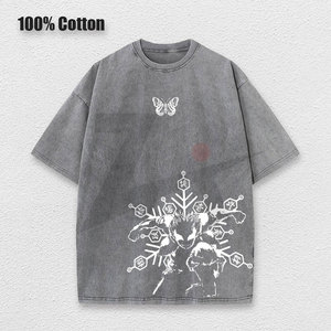 Anime Demon Slayer OEM In Rửa 100% Cotton Dệt T-Shirt Retro Harajuku Phong Cách Unisex Ngắn Tay Áo Áo Thun Người Đàn Ông Phụ Nữ Giản Dị - Product Image 2