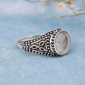 Bague de style antique en argent sterling 925 de qualité supérieure, faite à la main, avec un sertissage semi-monté de 12 mm, pour cabochon, plaquée or, bijoux - Product Image 5