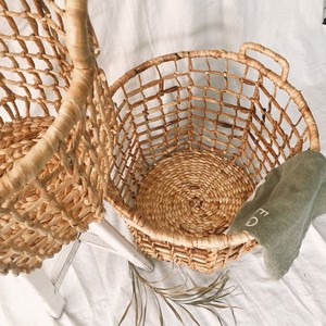 Handmade Water Hyacinth Storage <b>Basket</b> Open Weave Woven Organizer with Handles Natural Laundry <b>Basket</b> for Home Decoration - Product Image 2