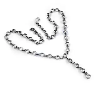 Women's Silver Y-<b>Necklace</b> with Cubic Zirconia <b>Crystal</b> <b>Necklace</b> Perfect Gift - Product Image 3